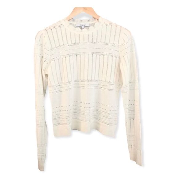 Derek Lam 10 Crosby Ivory Wool Blend Scalloped Neck Lightweight Sweater Sz S - Picture 1 of 13